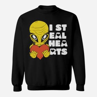 I Steal Hearts Valentine's Day Alien Ufo With A Heart Sweatshirt - Monsterry UK