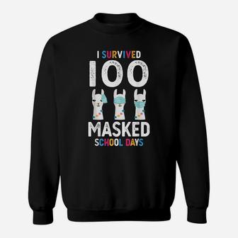 I Survived 100 Masked School Days Lama 100 Days Of School Sweatshirt | Crazezy