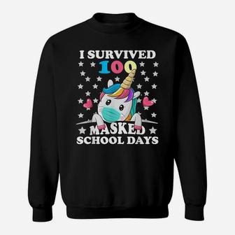 I Survived 100 Masked School Days Unicorn 100Th Days School Sweatshirt | Crazezy
