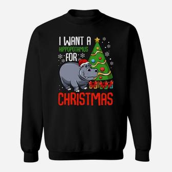 I Want A Hippopotamus For Christmas Hippo Animal Xmas Santa Sweatshirt Sweatshirt | Crazezy
