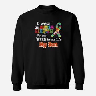 I Wear An Autism Ribbon For My Hero Son Rainbow Puzzle Sweatshirt - Monsterry