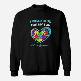 I Wear Blue For My Son Awareness Mom Dad Heart Puzzle Sweatshirt | Crazezy CA