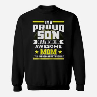 I'm A Proud Son Of A Freaking Awesome Mom Raglan Baseball Tee Sweatshirt | Crazezy AU