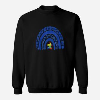 In April We Wear Blue Rainbow Puzzle Autism Awareness Day Sweatshirt - Monsterry