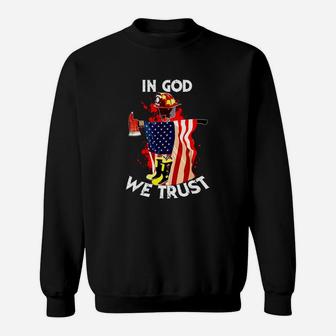 In God We Trust Firefighter Christian American Flag Sweatshirt - Thegiftio UK