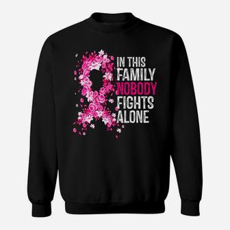 In This Family Nobody Fights Alone Hot Pink Ribbon Cute Gift Sweatshirt | Crazezy CA