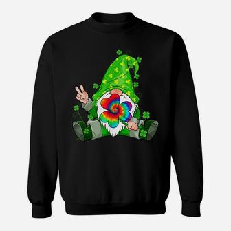 Irish Hippie Gnome Holding Clover Tie Dye Shamrock Peace Sweatshirt | Crazezy