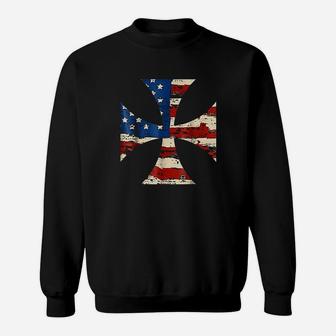 Iron Cross American Flag Sweatshirt | Crazezy