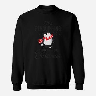 It's Penguin-Ing To Look A Lot Like Christmas Raglan Baseball Tee Sweatshirt | Crazezy CA