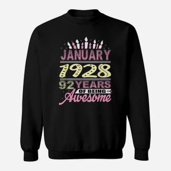 January 1928 92 Years 92Nd Birthday Candle Gifts For Women Sweatshirt | Crazezy