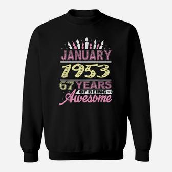 January 1953 67 Years 67Th Birthday Gifts Birthday Candle Sweatshirt | Crazezy