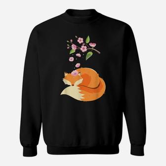 Japanese Cherry Blossom Flower I Vintage Fox Sweatshirt | Crazezy