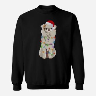 Japanese Chin Christmas Lights Xmas Dog Lover Santa Hat Sweatshirt Sweatshirt | Crazezy DE