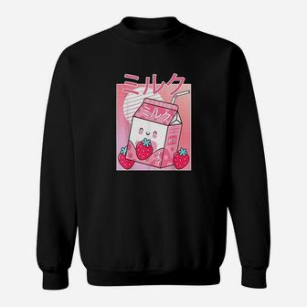 Japanese Kawaii Strawberry Milk Shake Carton Funny Retro 90S Sweatshirt | Crazezy CA