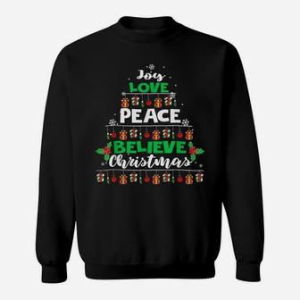 Joy Love Peace Believe Christmas Tree Pajama Xmas Holiday Sweatshirt | Crazezy DE