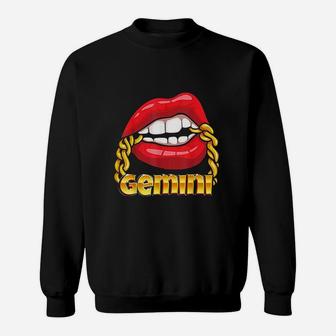 Juicy Lips Gold Chain Gemini Zodiac Sign Sweatshirt | Crazezy