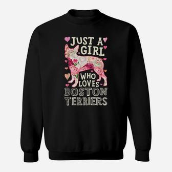 Just A Girl Who Loves Boston Terriers Dog Silhouette Flower Sweatshirt | Crazezy DE