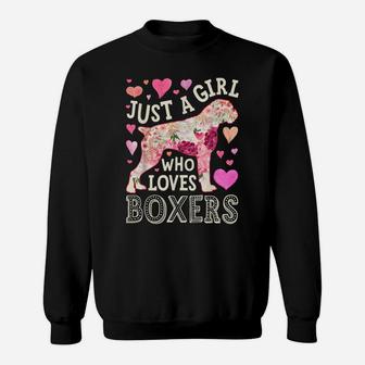 Just A Girl Who Loves Boxers Dog Silhouette Flower Floral Sweatshirt | Crazezy