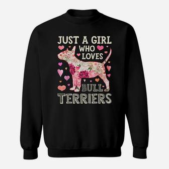 Just A Girl Who Loves Bull Terriers Dog Silhouette Flower Sweatshirt | Crazezy DE