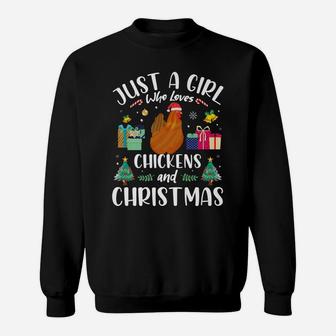 Just A Girl Who Loves Christmas And Chicken Funny Women Gift Sweatshirt | Crazezy DE