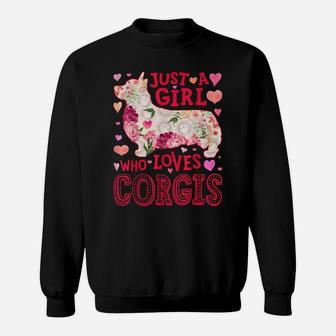 Just A Girl Who Loves Corgis Dog Silhouette Flower Floral Sweatshirt | Crazezy