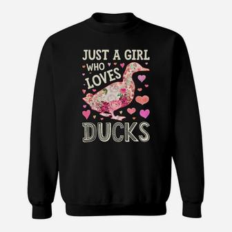 Just A Girl Who Loves Ducks Funny Duck Silhouette Flower Sweatshirt | Crazezy