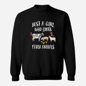 Just A Girl Who Loves Farm Animals Pig Chicken Cow Sweatshirt | Crazezy DE