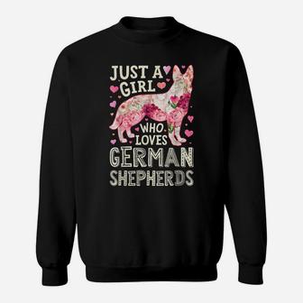 Just A Girl Who Loves German Shepherds Dog Silhouette Flower Sweatshirt | Crazezy