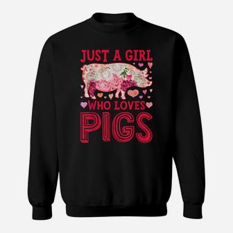 Just A Girl Who Loves Pigs Funny Pig Silhouette Flower Gifts Sweatshirt | Crazezy