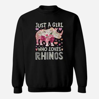 Just A Girl Who Loves Rhinos Funny Rhino Women Flower Floral Sweatshirt | Crazezy UK