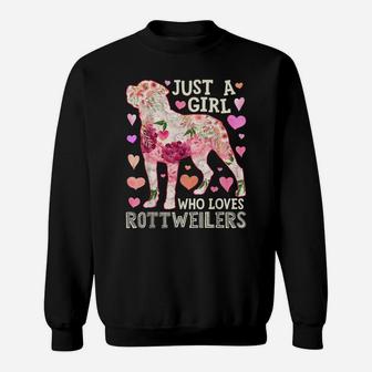 Just A Girl Who Loves Rottweilers Dog Silhouette Flower Gift Sweatshirt | Crazezy