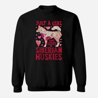 Just A Girl Who Loves Siberian Huskies Dog Silhouette Flower Sweatshirt | Crazezy DE