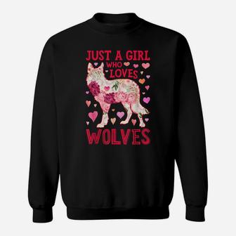 Just A Girl Who Loves Wolves Funny Wolf Silhouette Flower Sweatshirt | Crazezy DE