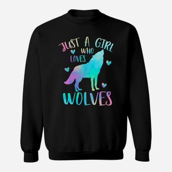 Just A Girl Who Loves Wolves Watercolor Cute Wolf Lover Gift Sweatshirt | Crazezy AU