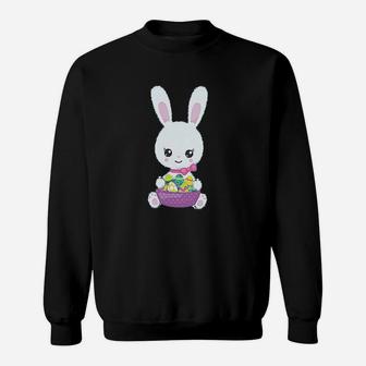 Kawaii Bunny Basket Eggs Easter Cotton Boy And Girl Clothes Sweatshirt | Crazezy AU