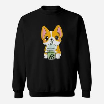 Kawaii Cute Boba Corgi Dog Matcha Green Bubble Milk Tea Sweatshirt | Crazezy CA