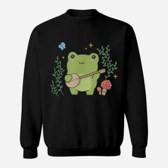 Kawaii Cute Frog Banjo Butterfly - Cottagecore Aesthetic Sweatshirt | Crazezy
