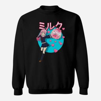 Kawaii Girl 90S Japanese Kawaii Strawberry Milk Shake Carton Sweatshirt | Crazezy AU