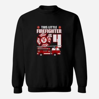 Kids 4 Year Old Firefighter Birthday Party Fire Truck 4Th Gift Sweatshirt | Crazezy CA