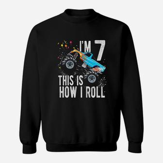 Kids 7 Year Old 7Th Birthday Boy Monster Truck Car Sweatshirt | Crazezy
