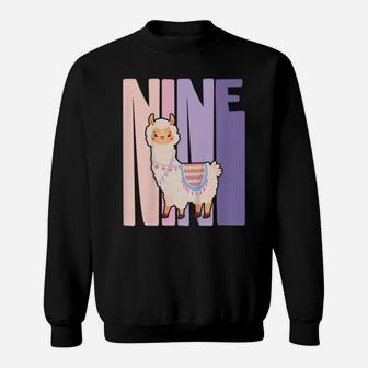 Kids 9 Year Old Cute Llama Alpaca Birthday Girl 9Th B-Day Sweatshirt | Crazezy