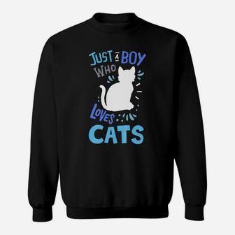 Kids Cat Just A Boy Who Loves Cats Gift For Cat Lovers Sweatshirt | Crazezy DE