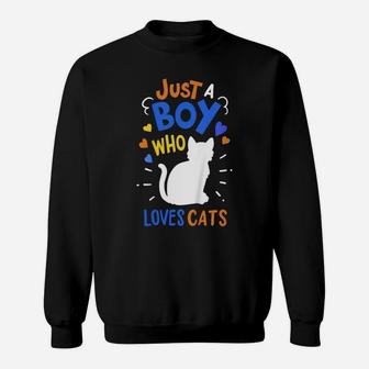Kids Cat Just A Boy Who Loves Cats Gift For Cat Lovers Sweatshirt | Crazezy UK