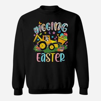 Kids Digging Easter Bunny Driving Tractor Excavator Eggs Hunting Sweatshirt | Crazezy DE