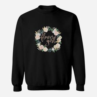 Kids Flower Girl Blush Floral Wreath Wedding Sweatshirt | Crazezy