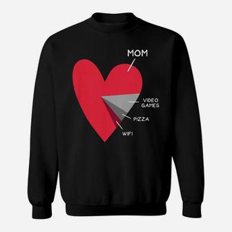 Kids Funny Heart Mom Video Games Pizza Wifi Valentines Day Sweatshirt | Crazezy UK