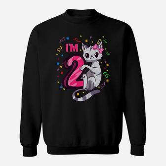 Kids Girls 2Nd Birthday Outfit I'm 2 Years Old Cat Kitty Kitten Sweatshirt | Crazezy DE