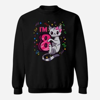 Kids Girls 8Th Birthday Outfit I'm 8 Years Old Cat Kitty Kitten Sweatshirt | Crazezy DE