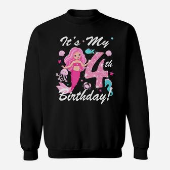 Kids Happy 4Th 4 Years Birthday Mermaid Shirt Outfit For Girls Sweatshirt | Crazezy UK