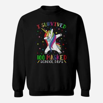 Kids I Survived 100 Days Of Masked School Dabbing Unicorn Kids Sweatshirt | Crazezy